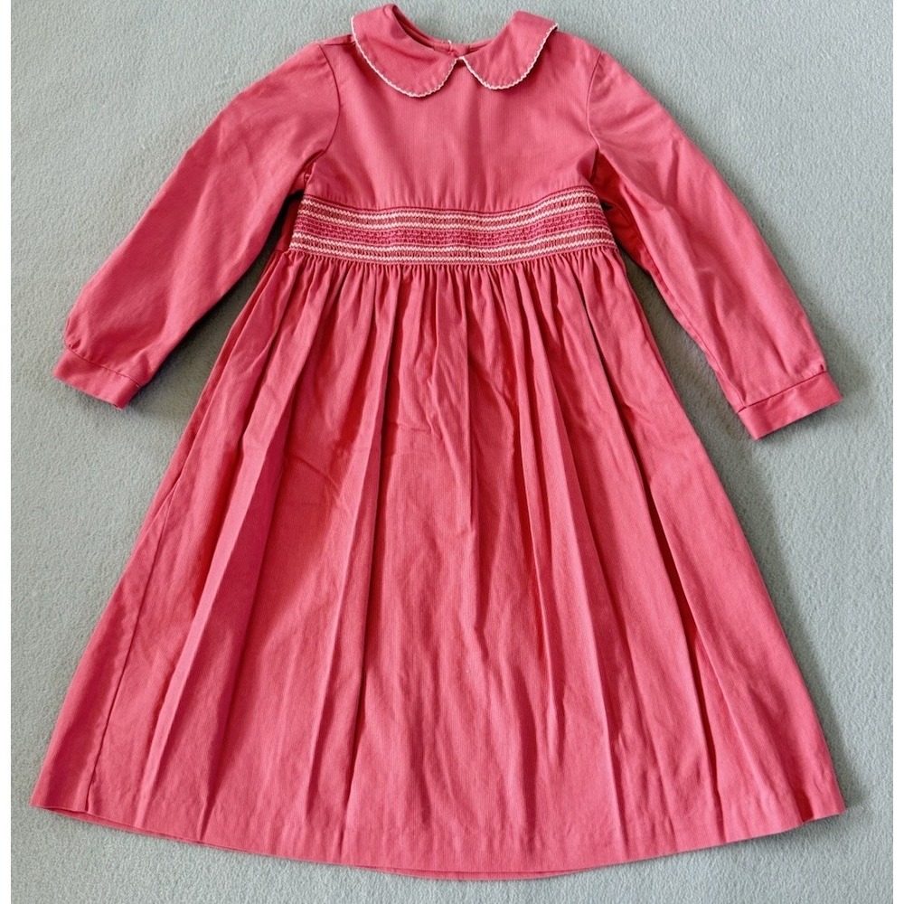 VTG Laura Ashley Mother & Child Dusty Rose Cotton Smocked Long Sleeve Dress Sz 5